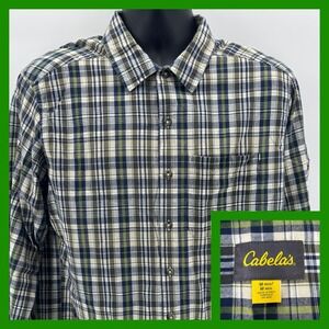 Cabela's Mens Plaid Long Sleeve Button Up Shirt Casual Outdoors‎ Olive Blue M
